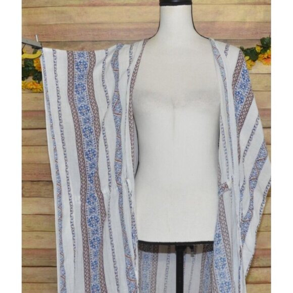 Easel Size M Kimono Top Coverup Open Front Cardigan Geo Print Boho Tassels - Picture 3 of 13